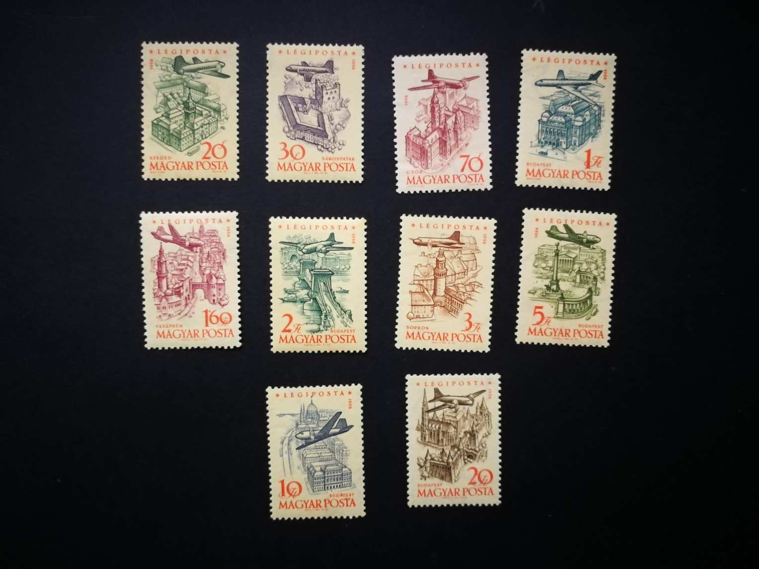 Magyarorszag 1958 Repulo enyhe toresek, 20 f, 2ft barna foltok L