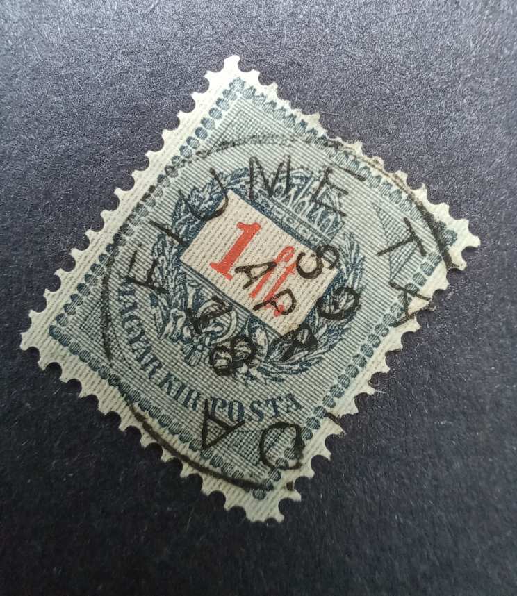 1888. Feketesz.  1 Forint Fiume bélyegzéssel, 11 1/2 × 11 1/2