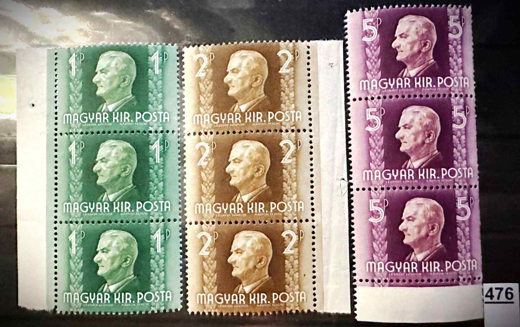 1941 KORMÁNYZÓI  ARCKÉPSOR  LUXUS MAGYAR POSTATÍSZTA BÉLYEG SOR 3-AS TÖMB,  **