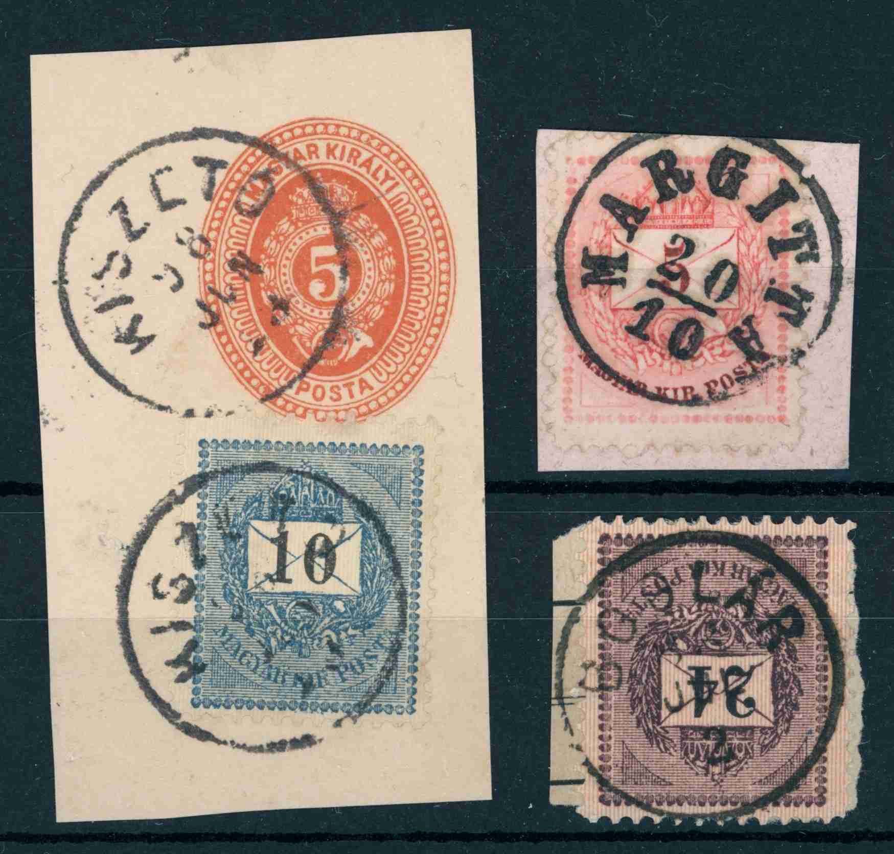 1874 / 1889 krajcáros bélyegzések KISZETÓ + MARGITTA + BOGLÁR / Gudlin 110 pont (e78)