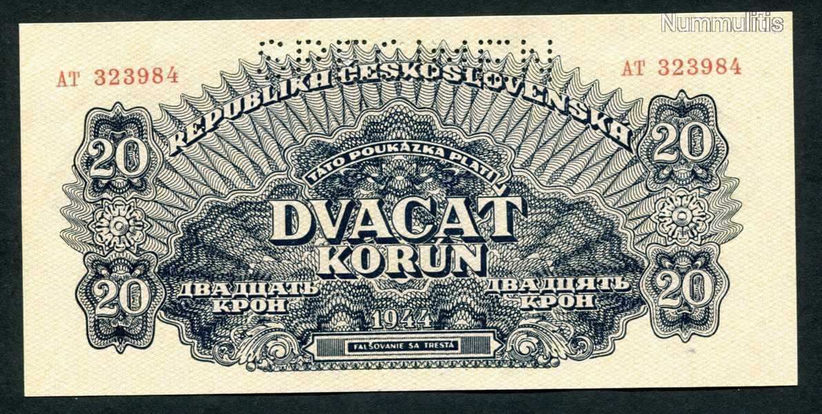 Csehszlovákia 1944 20 Korun Minta