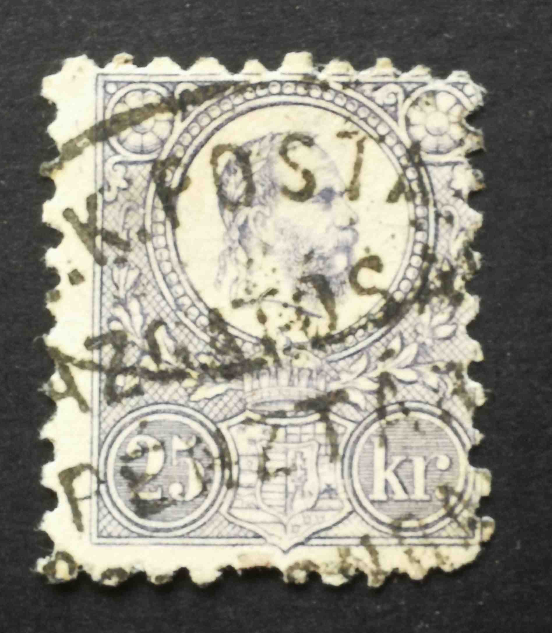 Magyarország 1871 Réznyomat 25 Kr (M).K. POSTAIGA, apró elvékonyodás H