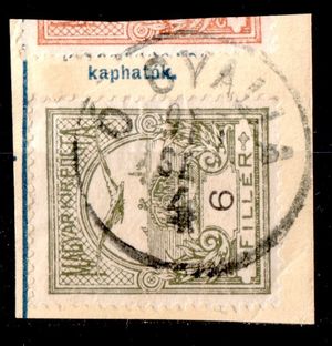 1913 Turul Ógyalla kötőjel nélküli bélyegzés Ógyalla Felvidék / Szlovákia Gudlin E3.20 / 30 p (a44)