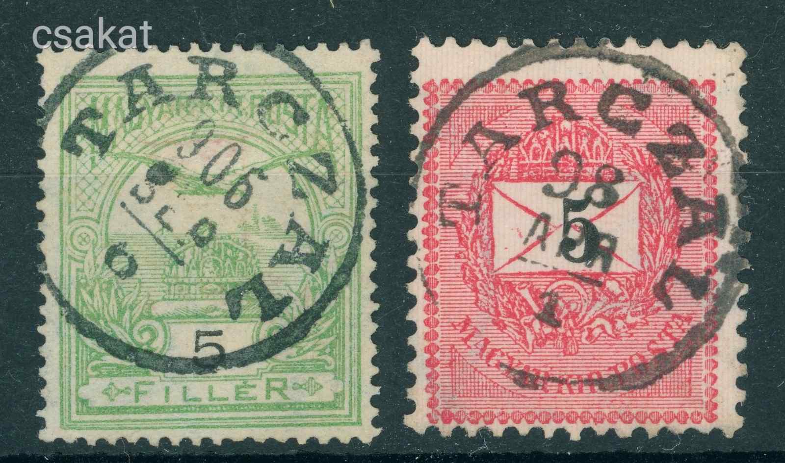 1889 két TARCZAL bélyegzés Zemplén Gudlin 65p (e06)
