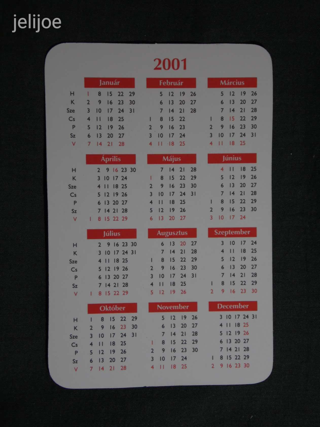 Kártyanaptár,Mecsek Color nyomda,Pécs,2001 (4) (meghosszabbítva ...