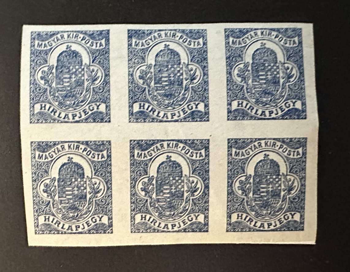 1920-22 HIRLAPBÉLYEG MAGYAR POSTATISZTA BÉLYEG 6-OS TÖMB**