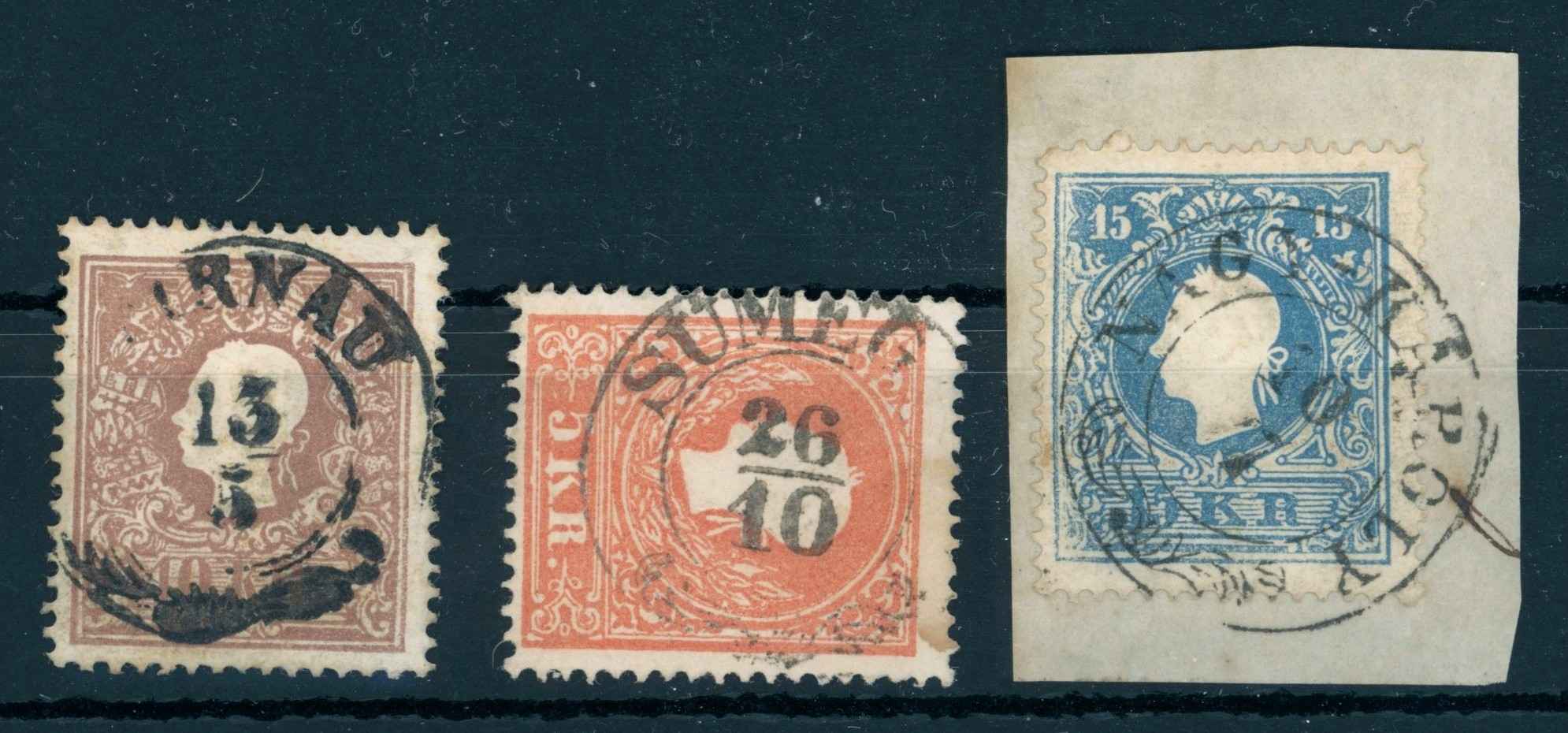 1858 OPM rövis sor magyar bélyegzésekkel TIRNAU + SÜMEG + NAGY-KÁROLY Gudlin 170p (e80)