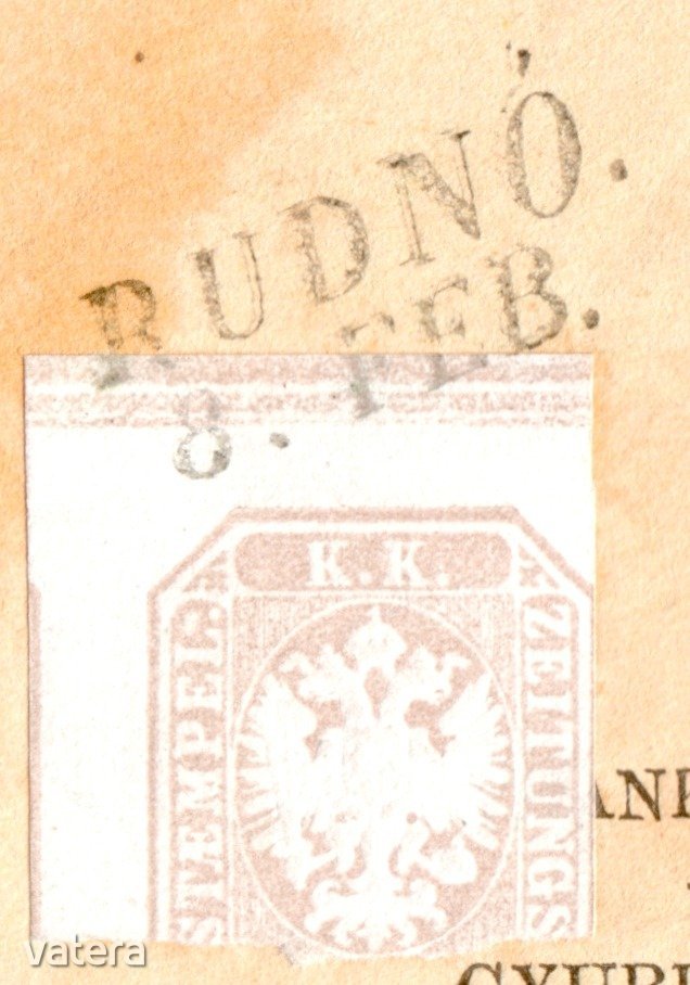 1863 OPM hírlapbélyeg (szegélyléc lenyomat) folyóirat darabon szép RUDNÓ. bélyegzés Gudlin 600p(a17)