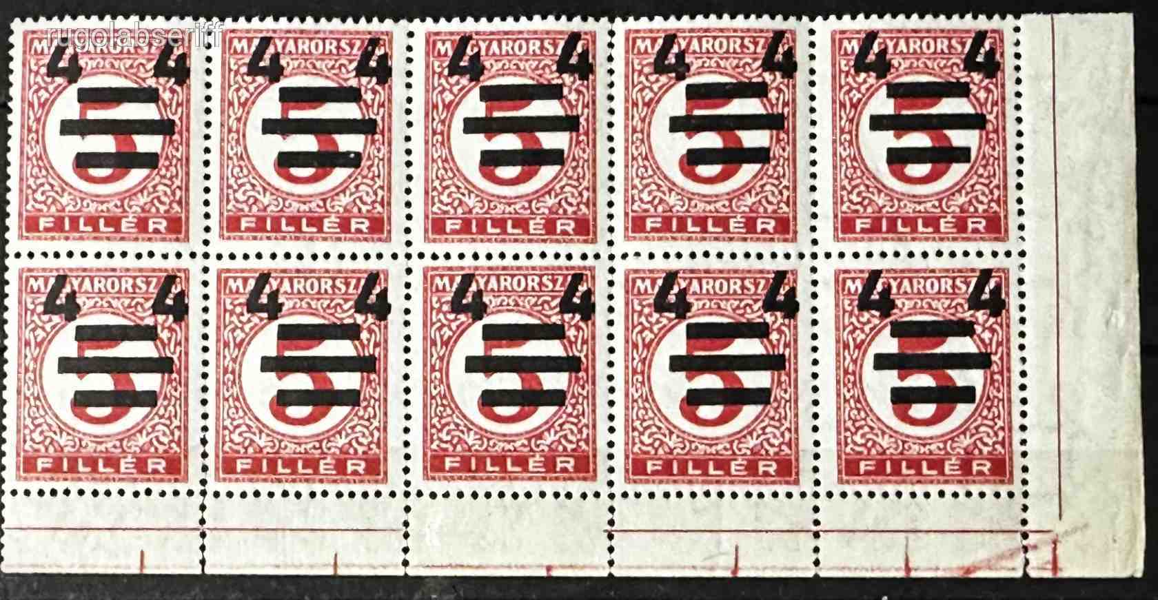 1931 KISEGÍTŐ PORTÓ 4/5 10-ES TÖMB 14-ES FOGAZÁSSAL MAGYAR BÉLYEG
