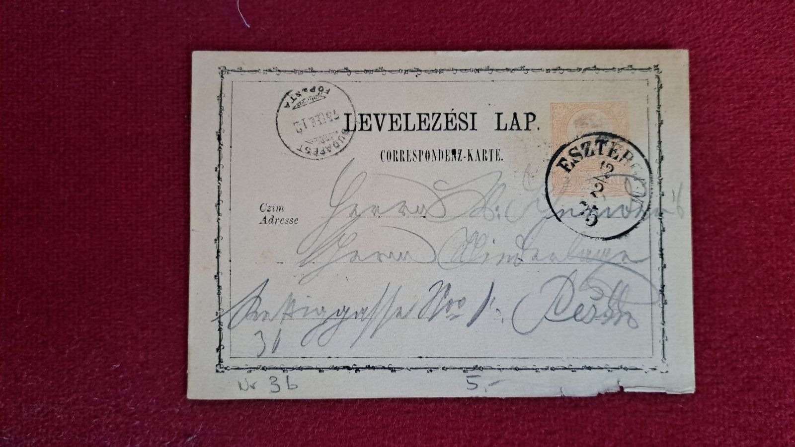 Esztergom 1875 Ferenc József 2 kr értékkel