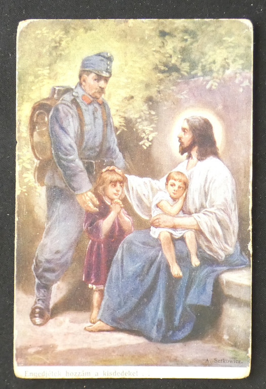 Vallásos képeslap katonával