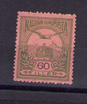 1913, Turul 60 fillér, postatiszta, falcos, olajzöld/ rózsa VII/A vj II.-es tipus