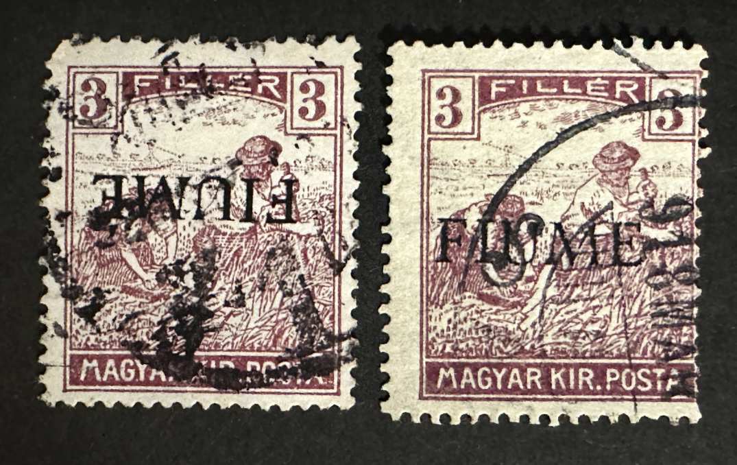 magyarország 1918 fiume olasz megszállás arató 3 fillér fordított tévnyomat bélyeg