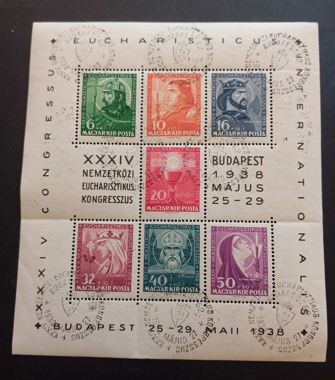 Magyarország 1938 Eucharisztikus blokk emlékbélyegzővel