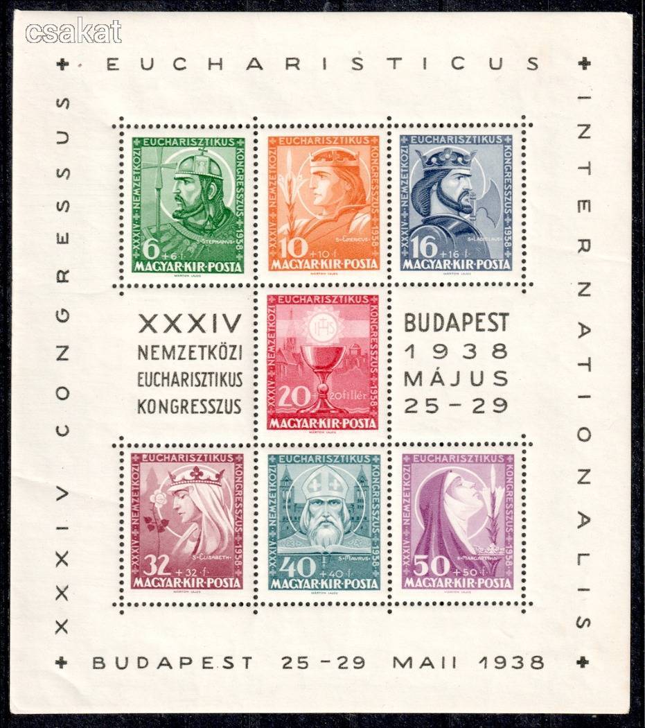 1938 eukarisztikus blokk postatiszta leiras mpik 10.000 ft (d13)
