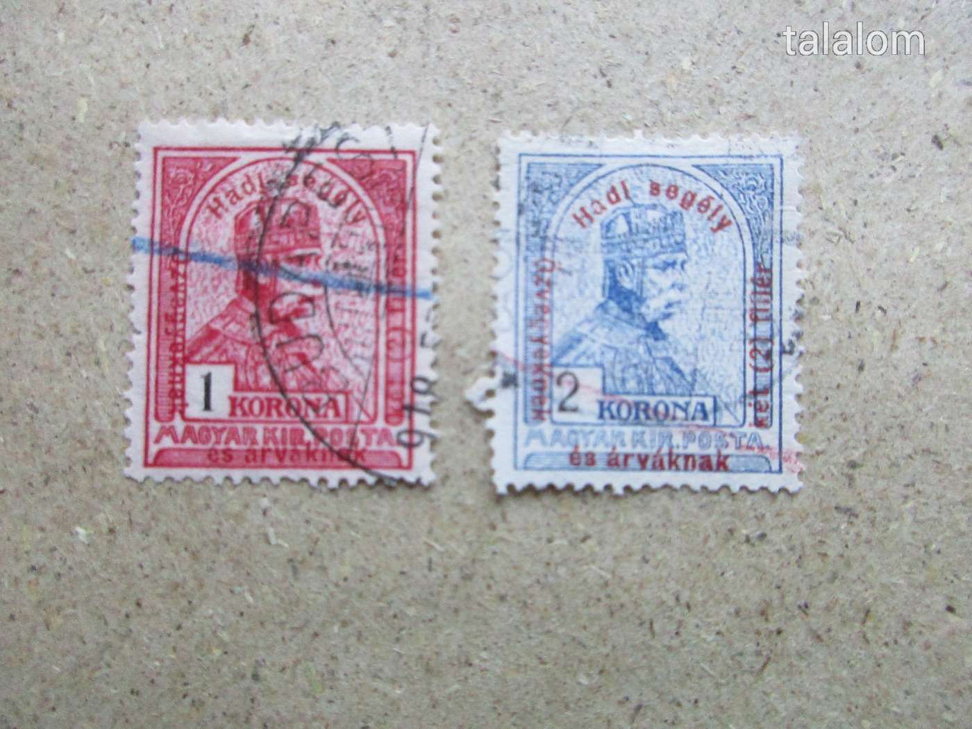 1915. Hadisegély 1 és 2 koronás használt bélyegek (9)