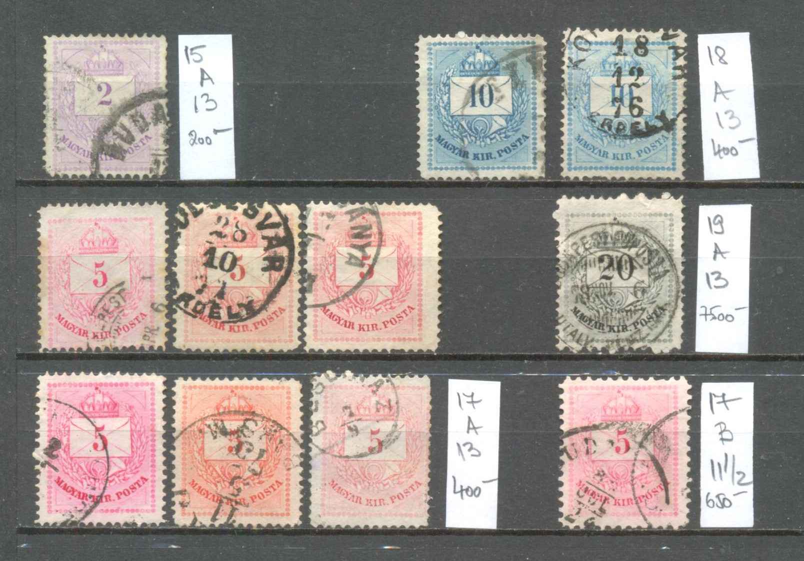 1874 Színesszámú Krajcáros tétel (11 db) – VÍZJEL NÉLKÜLI