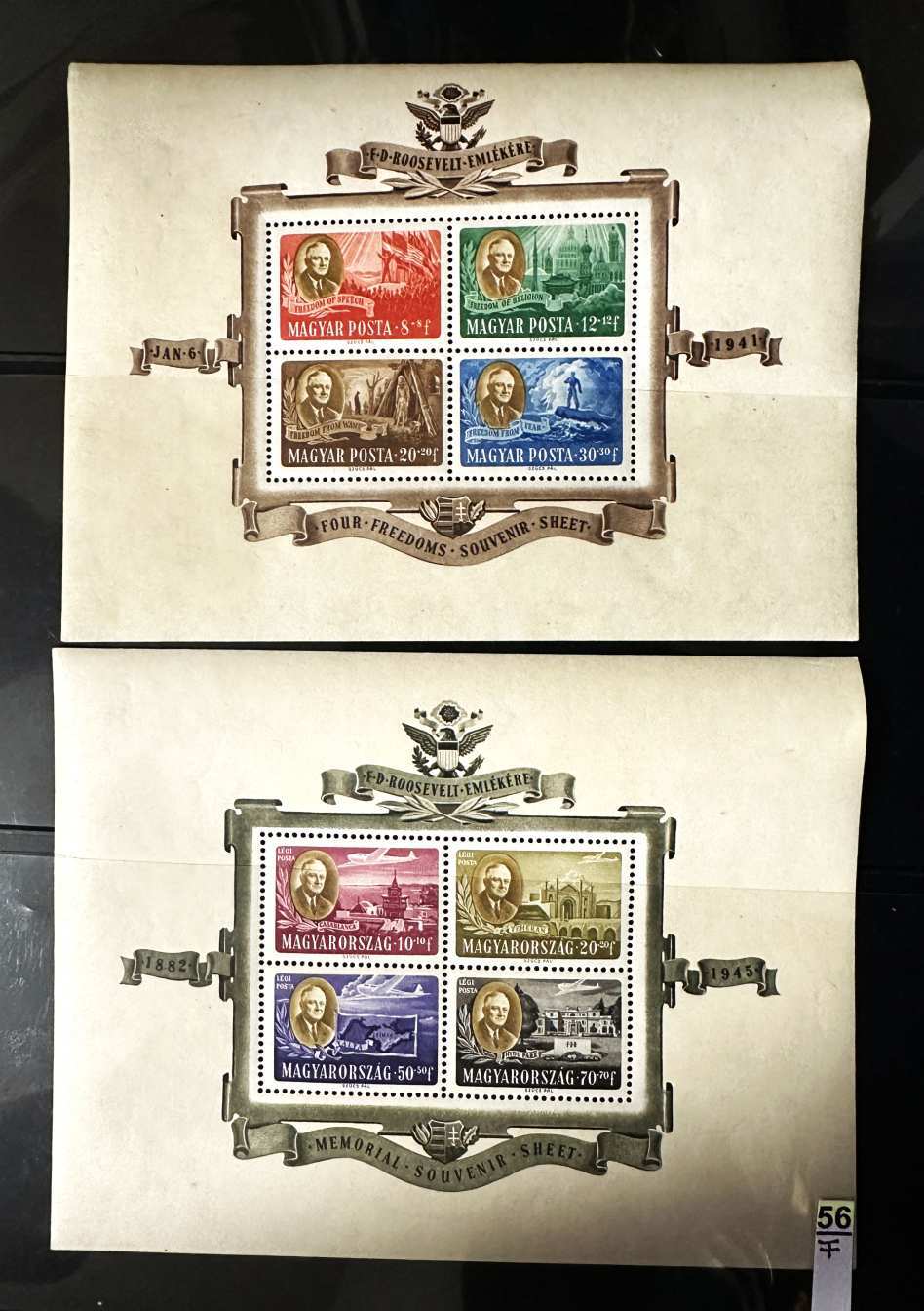 MAGYAR 1947 F.D. ROOSEVELT BLOKKPÁR LUXUS ÁLLAPOT**    MBK 70.000FT        -56F.-