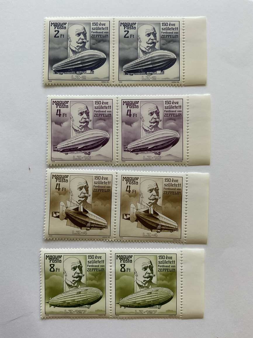 1988 Ferdinand von Zeppelin – 4 érték ívszéli párokban, 8 bélyeg