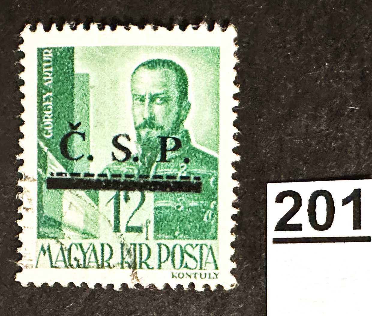 MAGYARORSZÁG 1945 ROZSNYÓ SZOVJET MEGSZÁLLÁS HADVEZÉREK 12 FILLÉR  FELÜLNYOMOTT BÉLYEG