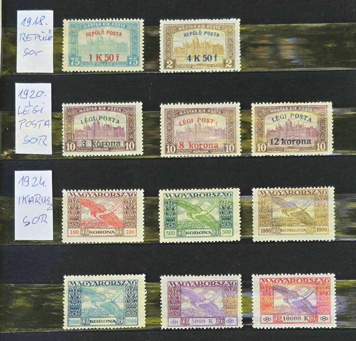 1918-1936 Repülő és légiposta sorok falc,falcnyom