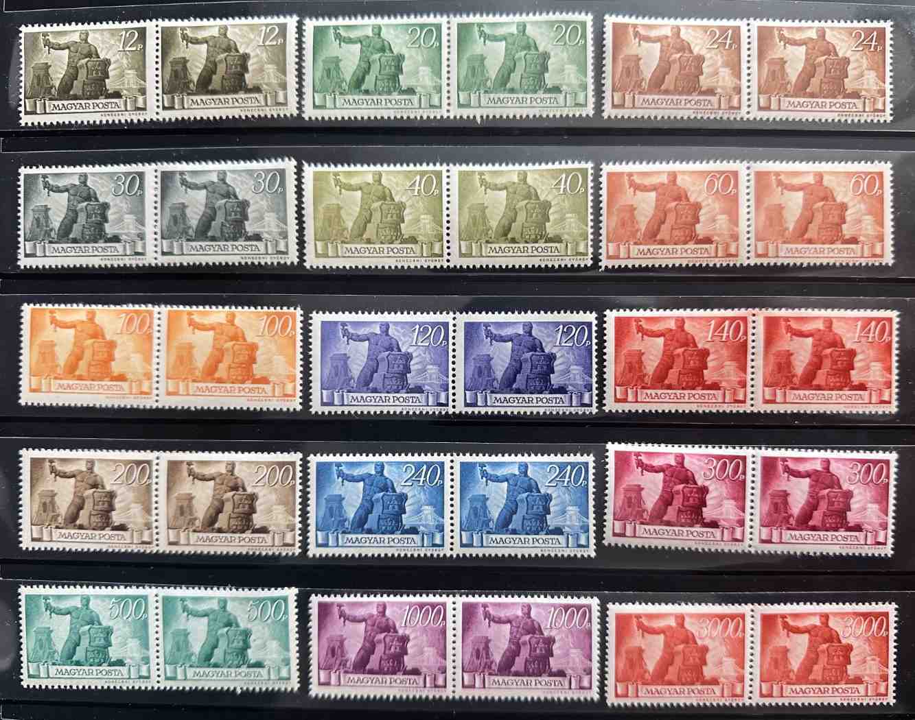 1945-46 ÚJJÁÉPÍTÉS MAGYAR TELJES BÉLYEG SOR  PÁR, PÁRBAN ** SZÉP ÉPP BÉLYEGEK