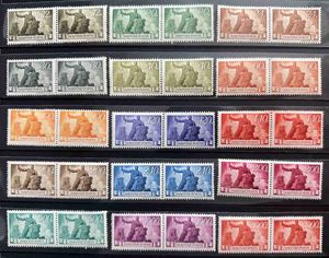 1945-46 ÚJJÁÉPÍTÉS MAGYAR TELJES BÉLYEG SOR PÁR, PÁRBAN ** SZÉP ÉPP BÉLYEGEK