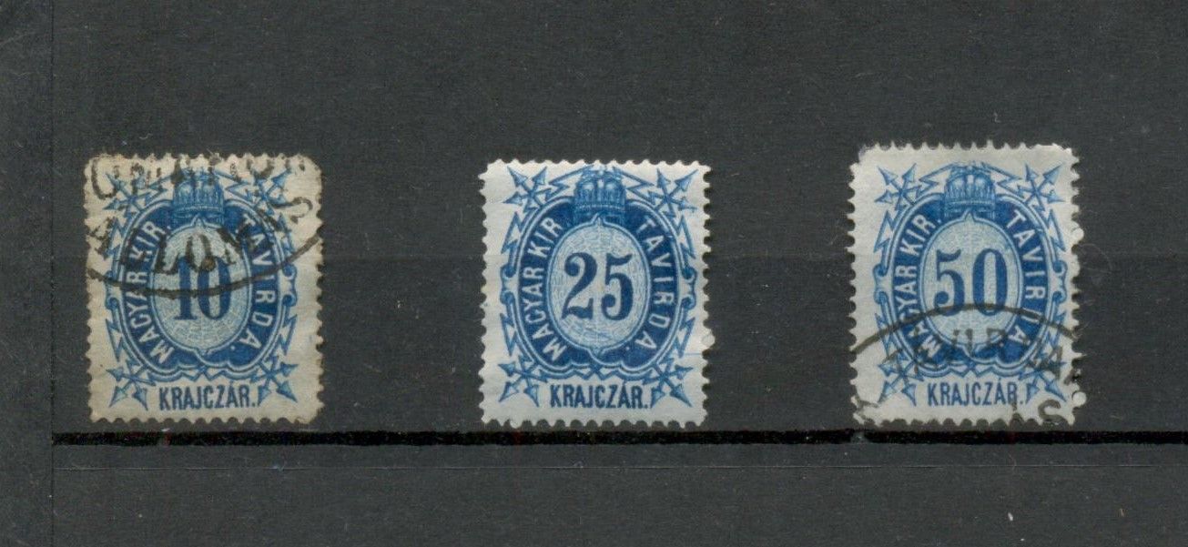 M24 1874 Magyar Királyi Távirda réznyomat bélyegek (10, 25, 50 krajcár) - 3 darab