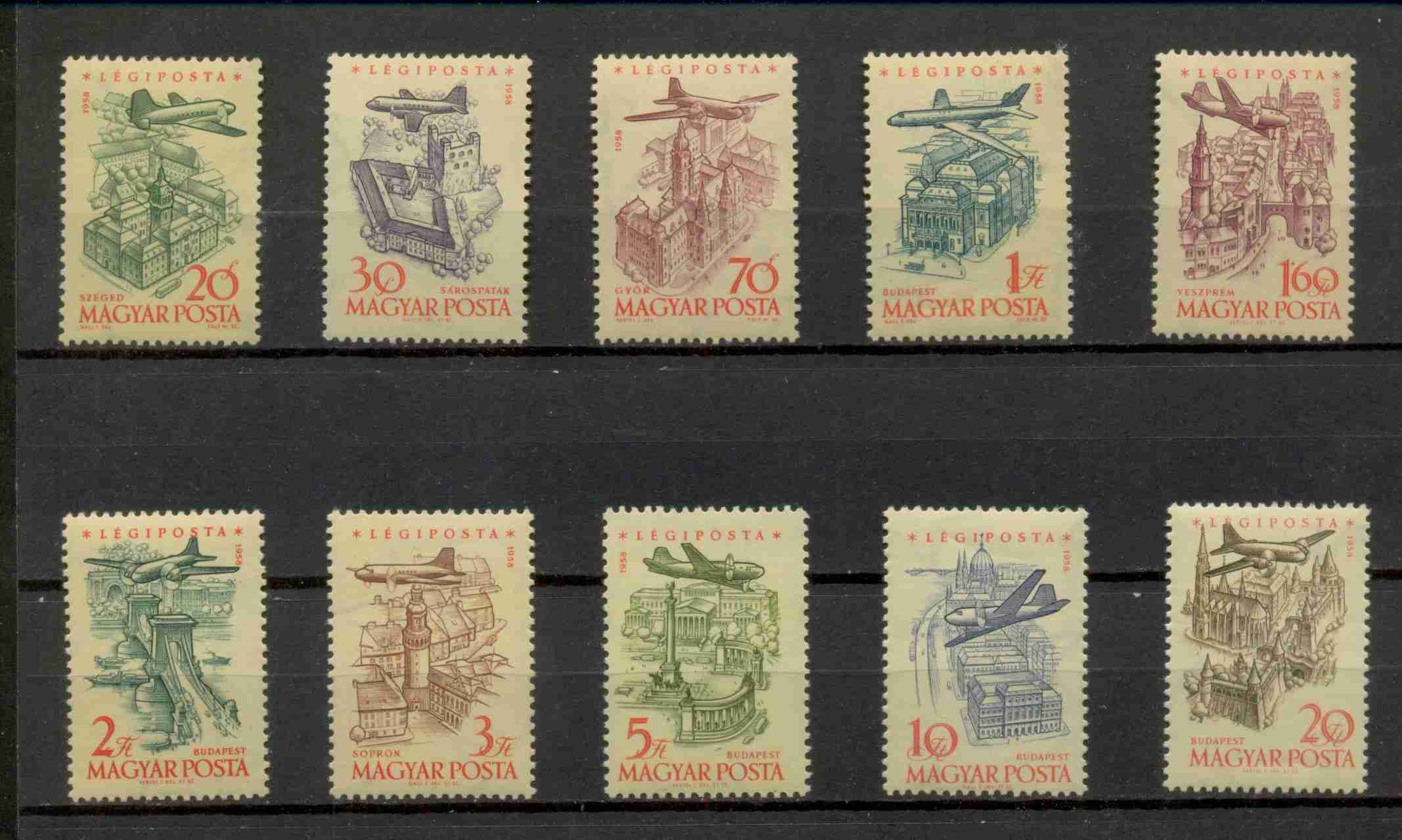 1958 Repülő VI. komplett légiposta bélyegsorozat (10 db) Postatiszta