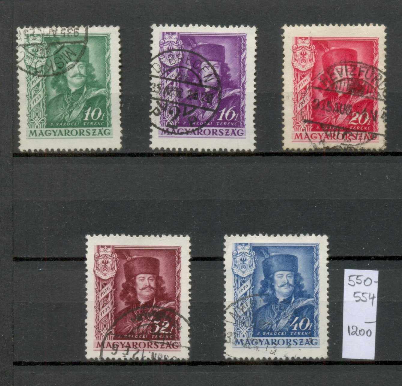 M97 - 1935 II. Rákóczi Ferenc teljes bélyegsor (pecsételt, kat 550-554)
