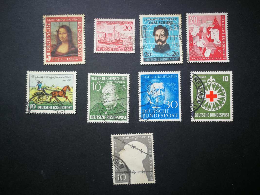 NSZK 1951 9 db. bélyeg, pecsételt, 90 E