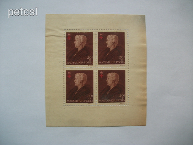 Magyar bélyeg / kisív vöröskereszt II. 20 f+1 P kisív 1942 2.