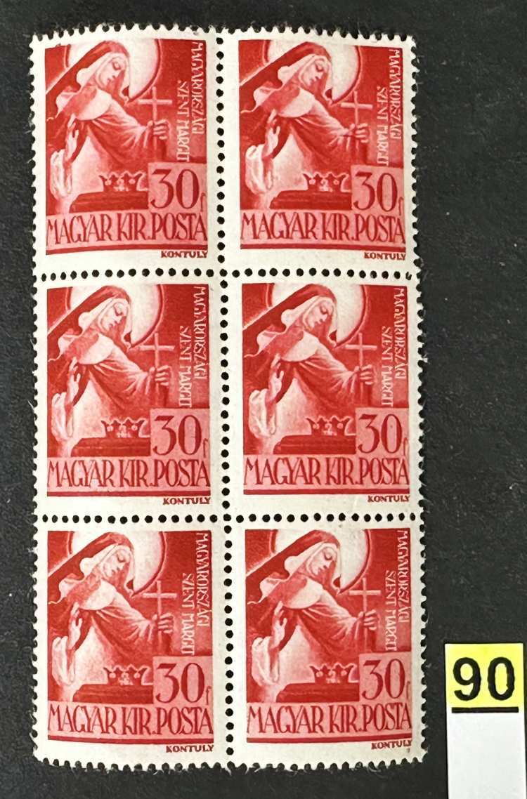 MAGYARORSZÁG 1944 SZENT MARGIT POSTATISZTA BÉLYEG TÖMB**      -90.-