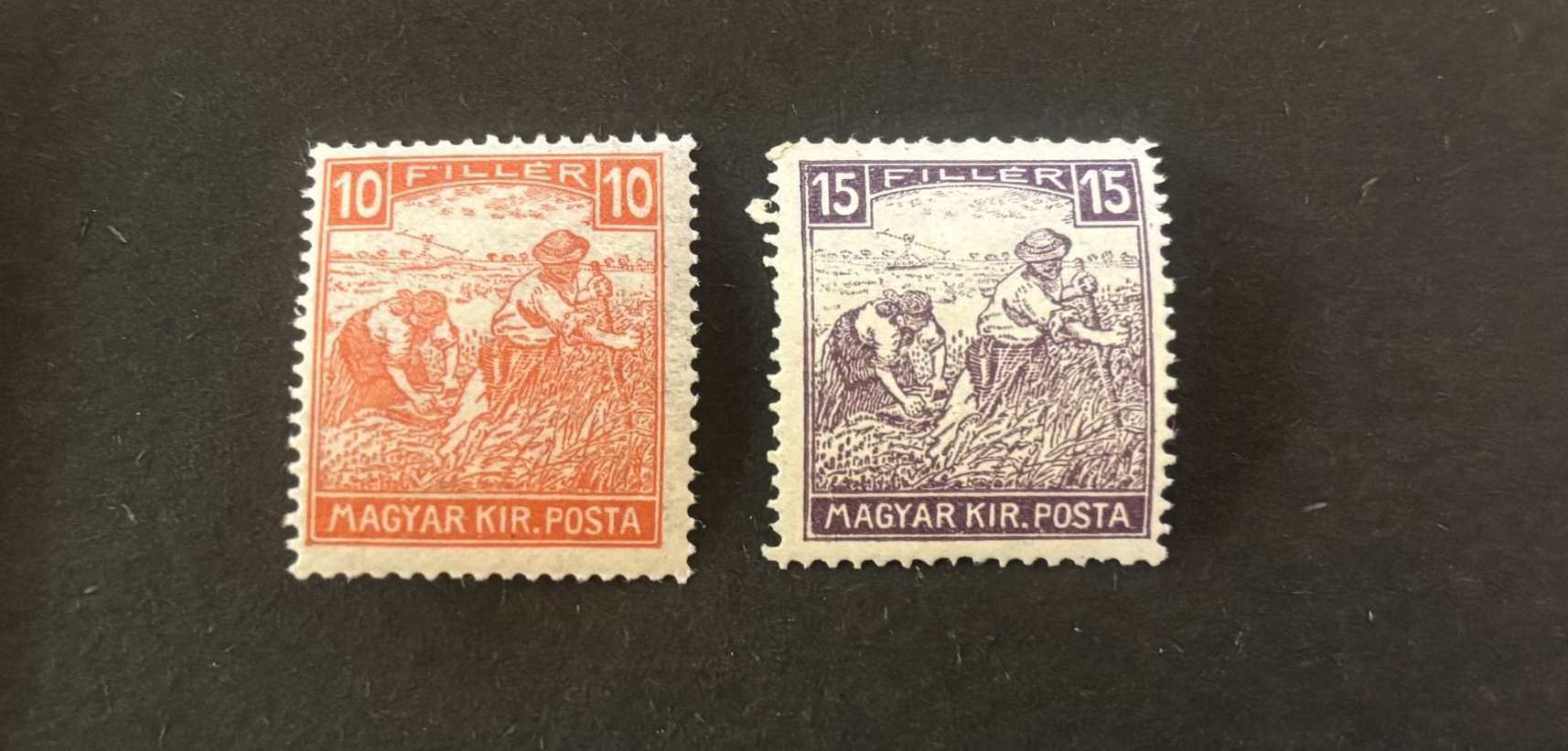 1916 Magyar Kir. Posta – Fehérszámú Arató bélyegek (10f, 15f) postatiszta