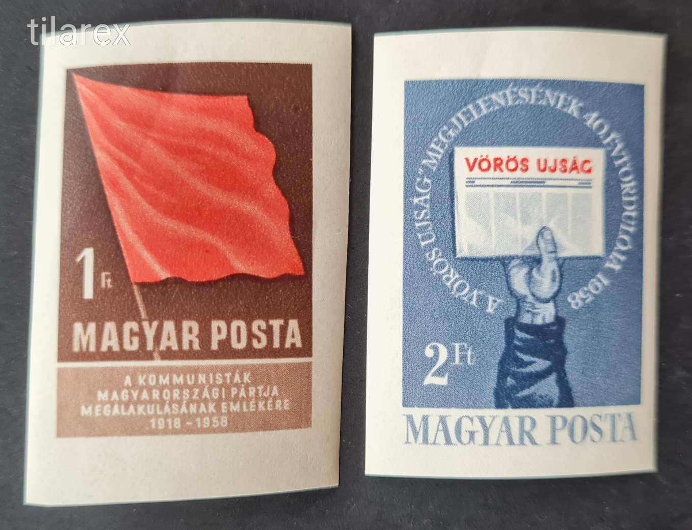 Magyar vágott bélyeg 1958 Kommunisták Magyarországi Pártja I. ( MPIK 1623-24   4.000 Ft )
