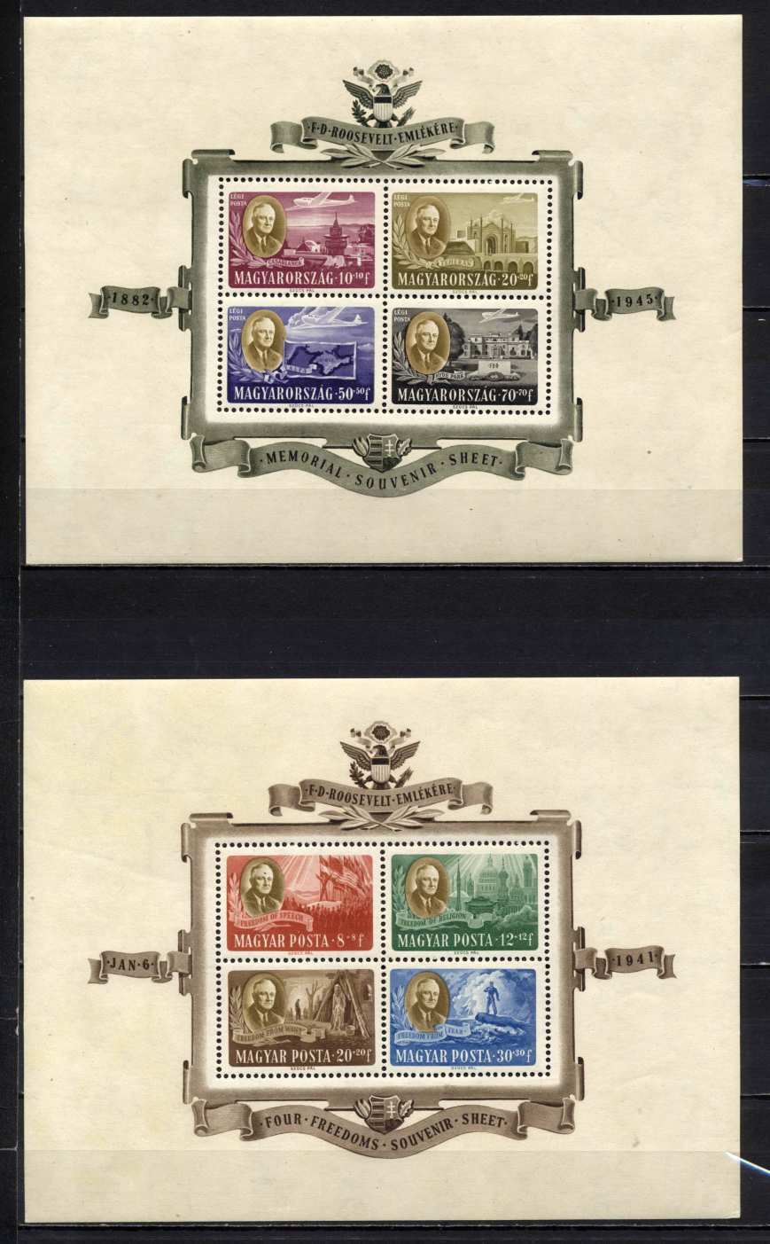 1947 Roosevelt blokkpár postatiszta, nem falcos, szép állapotú, kat. MPIK 2025