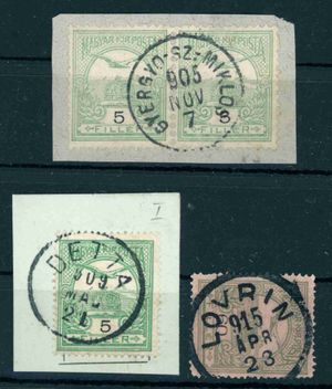 1904+ turul lebélyegzések GYERGYÓ-SZ.-MIKLÓS + LOVRIN + DETTA Gudlin 55 pont (e79)