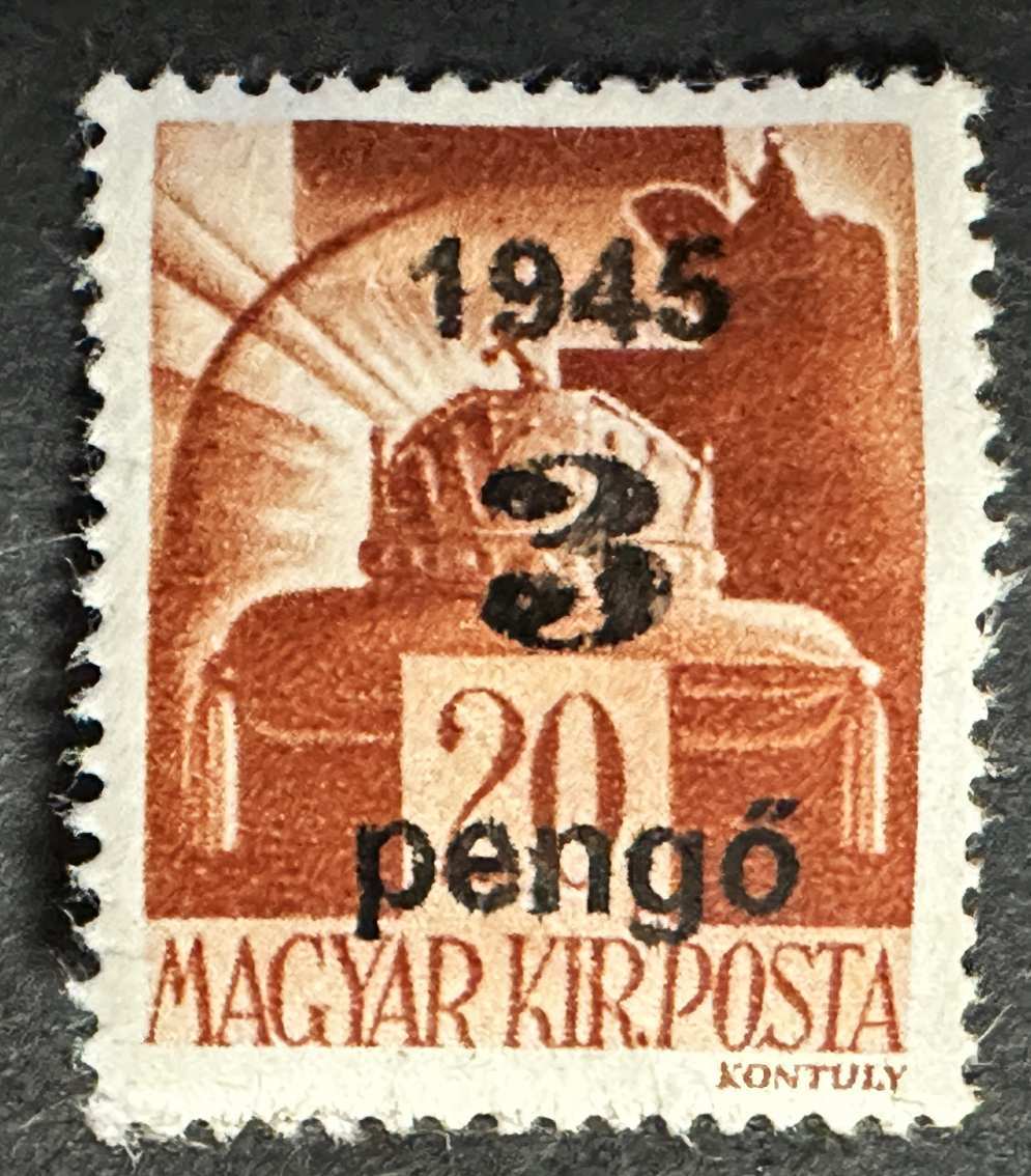 MAGYARORSZÁG 1945 VISSZATÉRT TERÜLET NAGYVÁRAD I.  3P-20F.  II. TIPUS  BÉLYEG