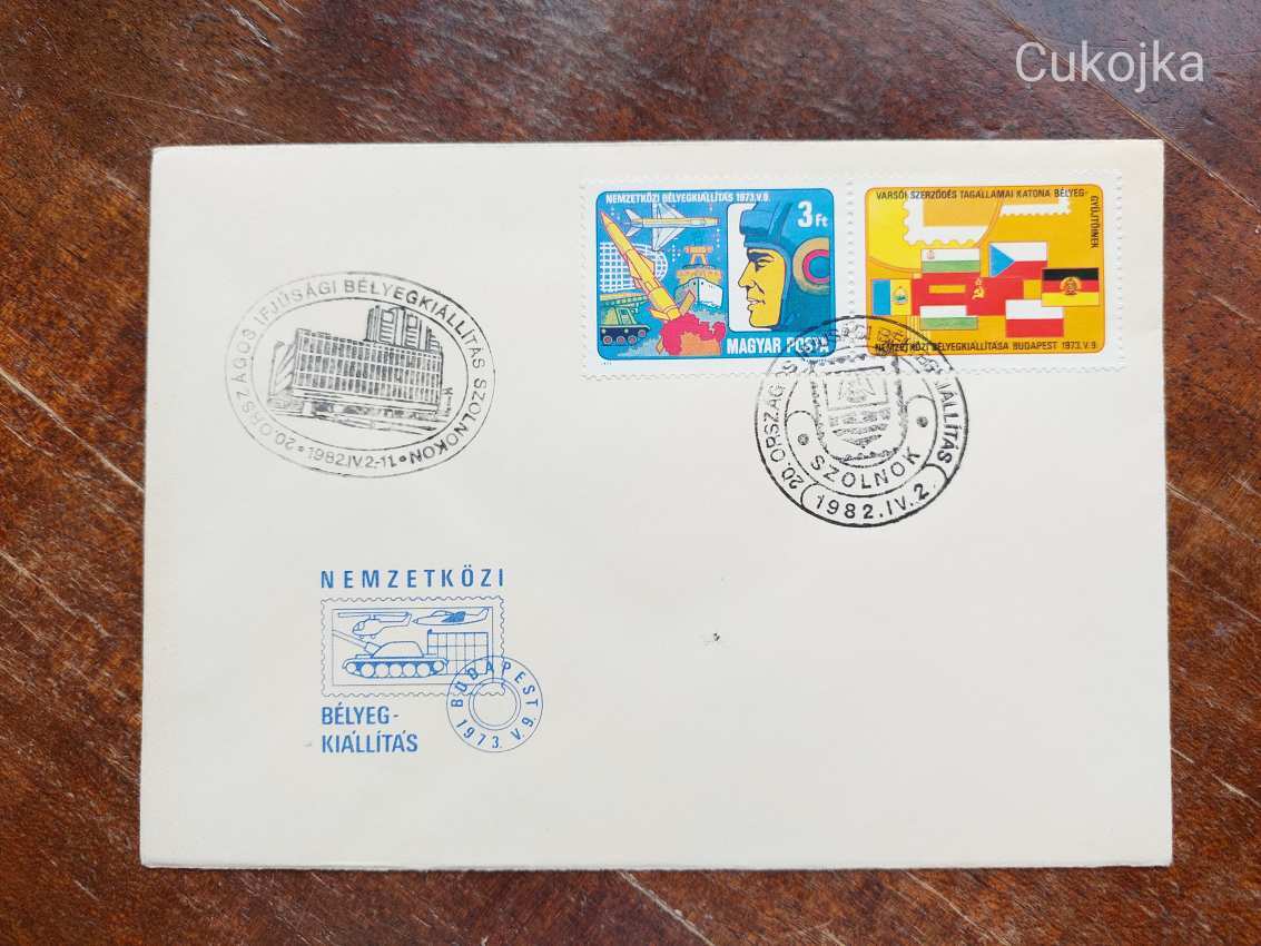 1973 Katona Bélyeggyűjtők Nemzetközi Bélyegkiállítása Budapest Boríték Szolnok