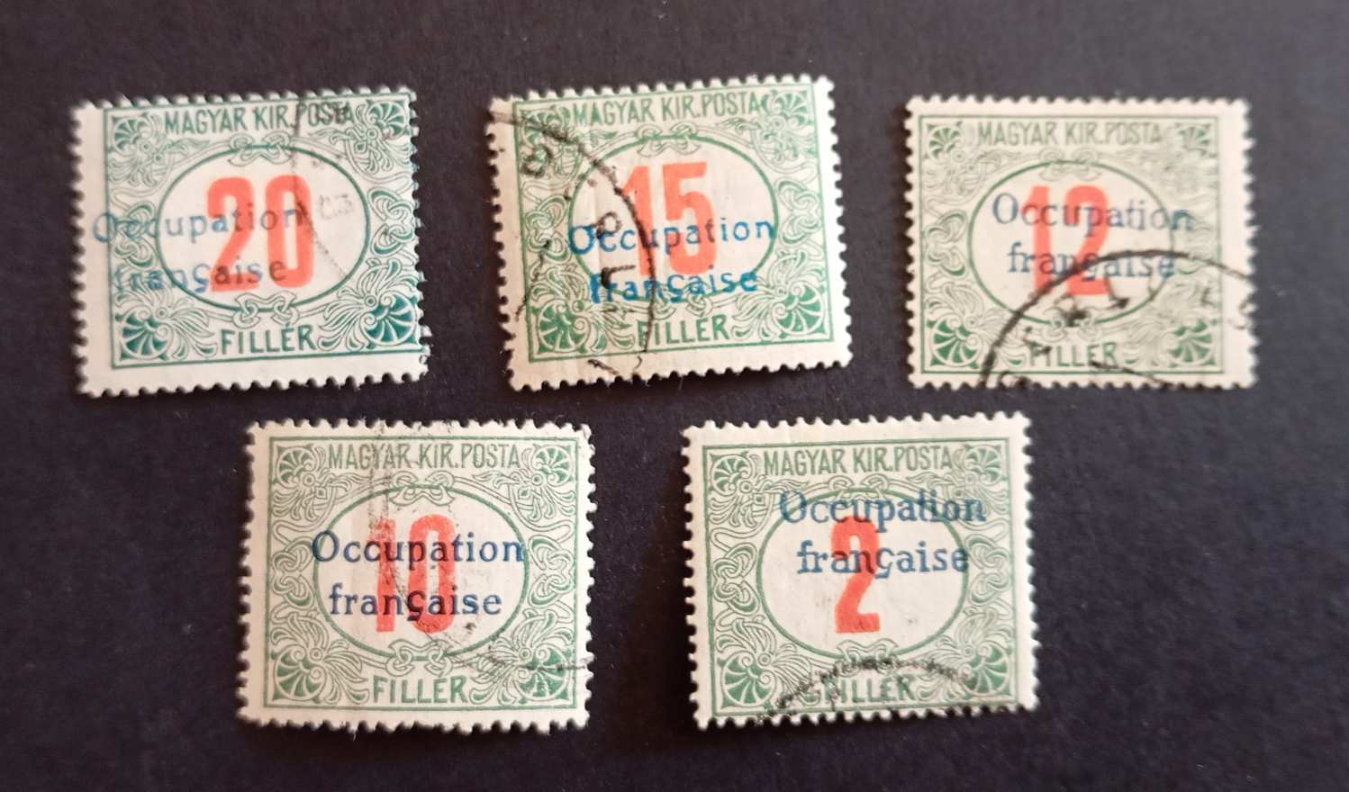 Magyarország 1919 Arad Francia megszállás Piroszámú Portó 5 db pecsételt H