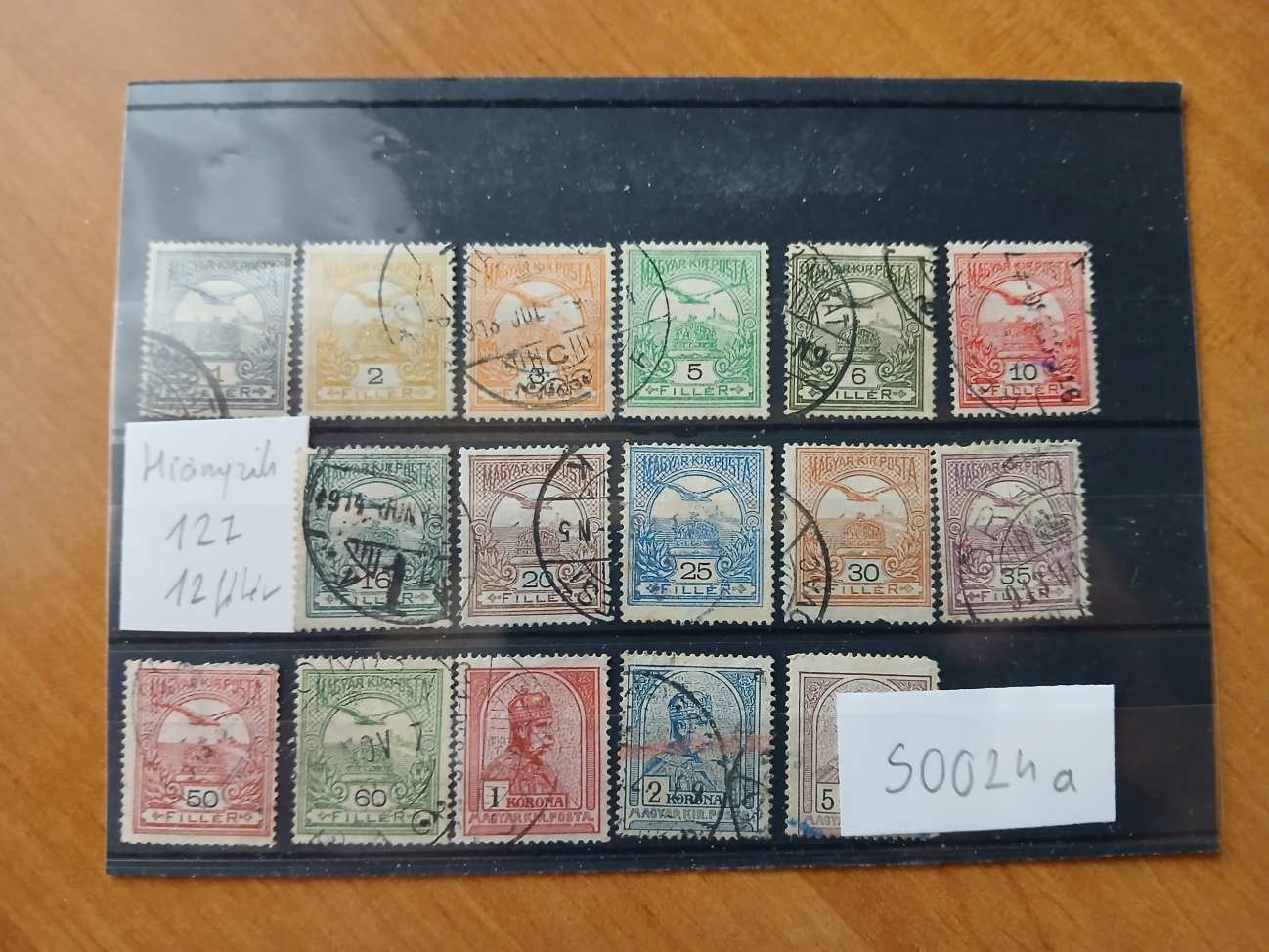 S0024a Magyar vegyes hiányzik 127  12 fillér + 5 korona B2 vj. állás (+1500HUF) kat.ár 9000 HUF