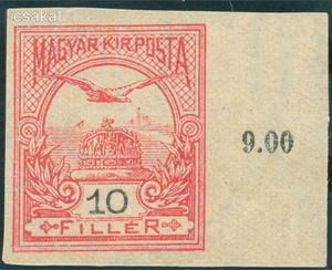 1900 Turul 10f vágott ívszéles postatiszta B1 vízjel állás MPIK