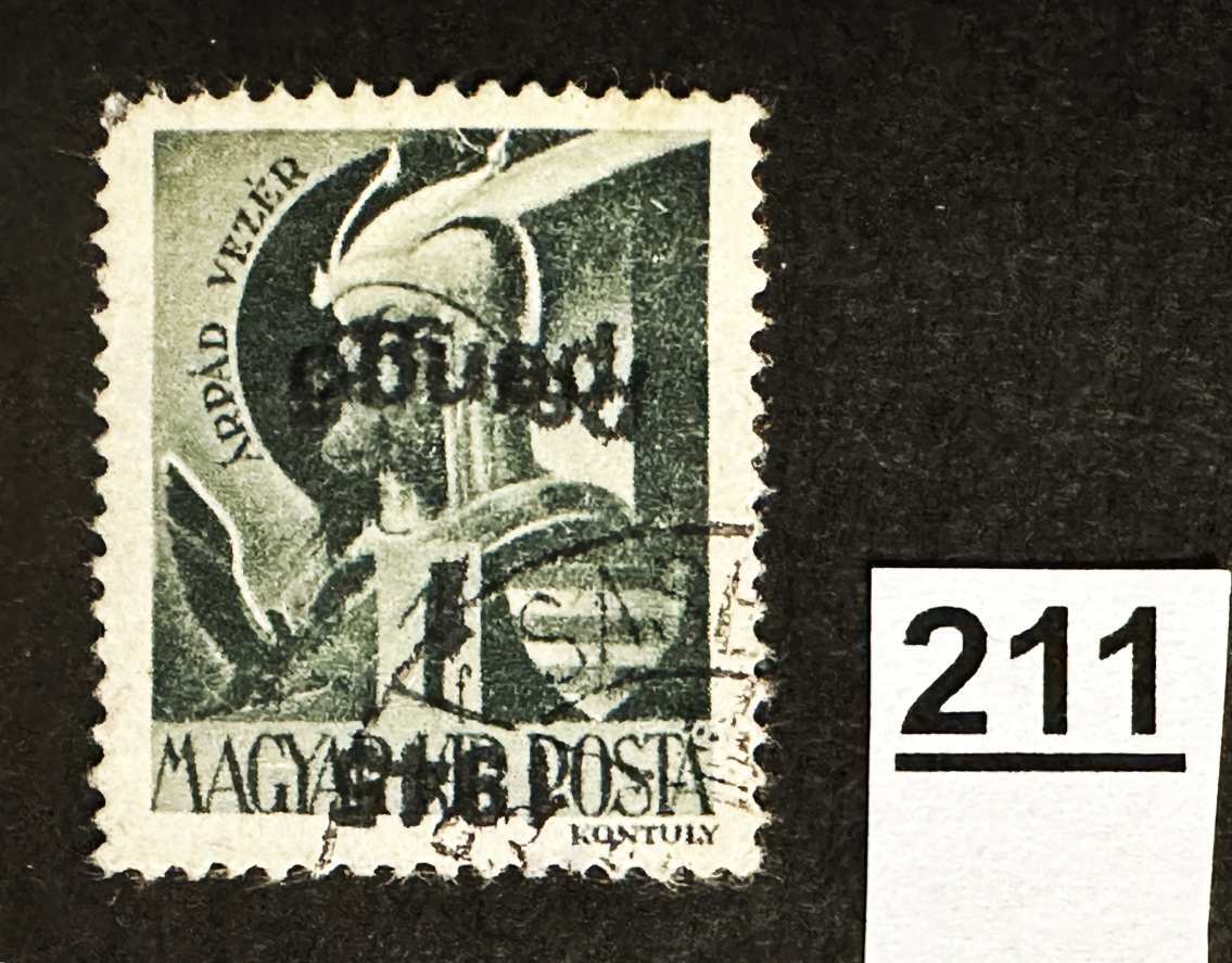MAGYARORSZÁG 1945 VISSZATÉRT TERÜLET NAGYVÁRAD I.  1F.-1PENGŐ FORDITOTT TNY. DUPLA NYOMATTAL BÉLYEG