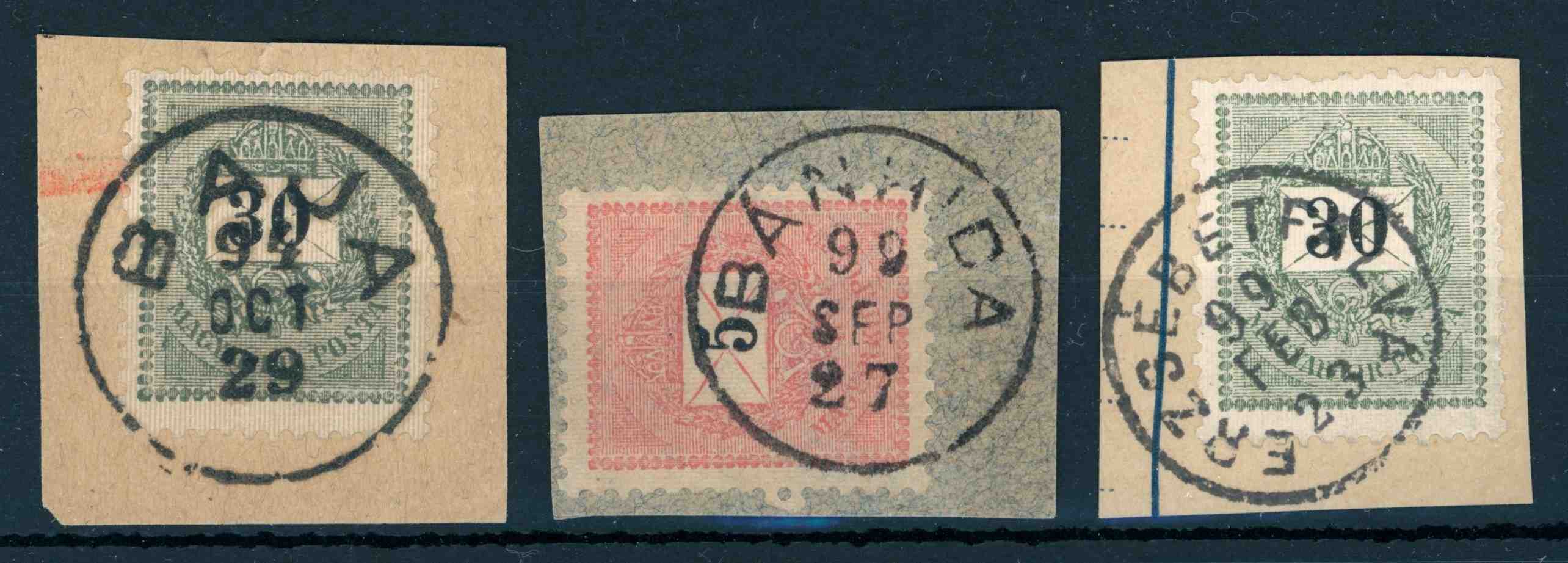 1889 / 1899 krajcáros bélyegzések BAJA + BÁNHIDA + ERZSÉBETFALVA - Gudlin 85p  (e74)