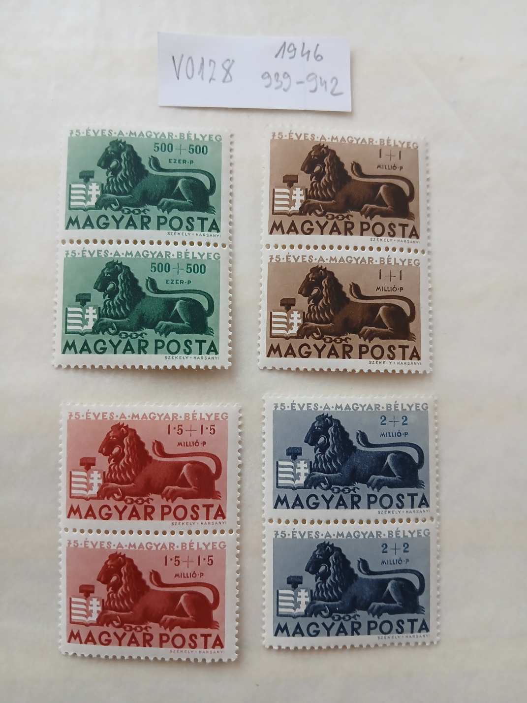 V0128 Magyar bélyeg 1946 939-942  postatiszta 2-es ív   
