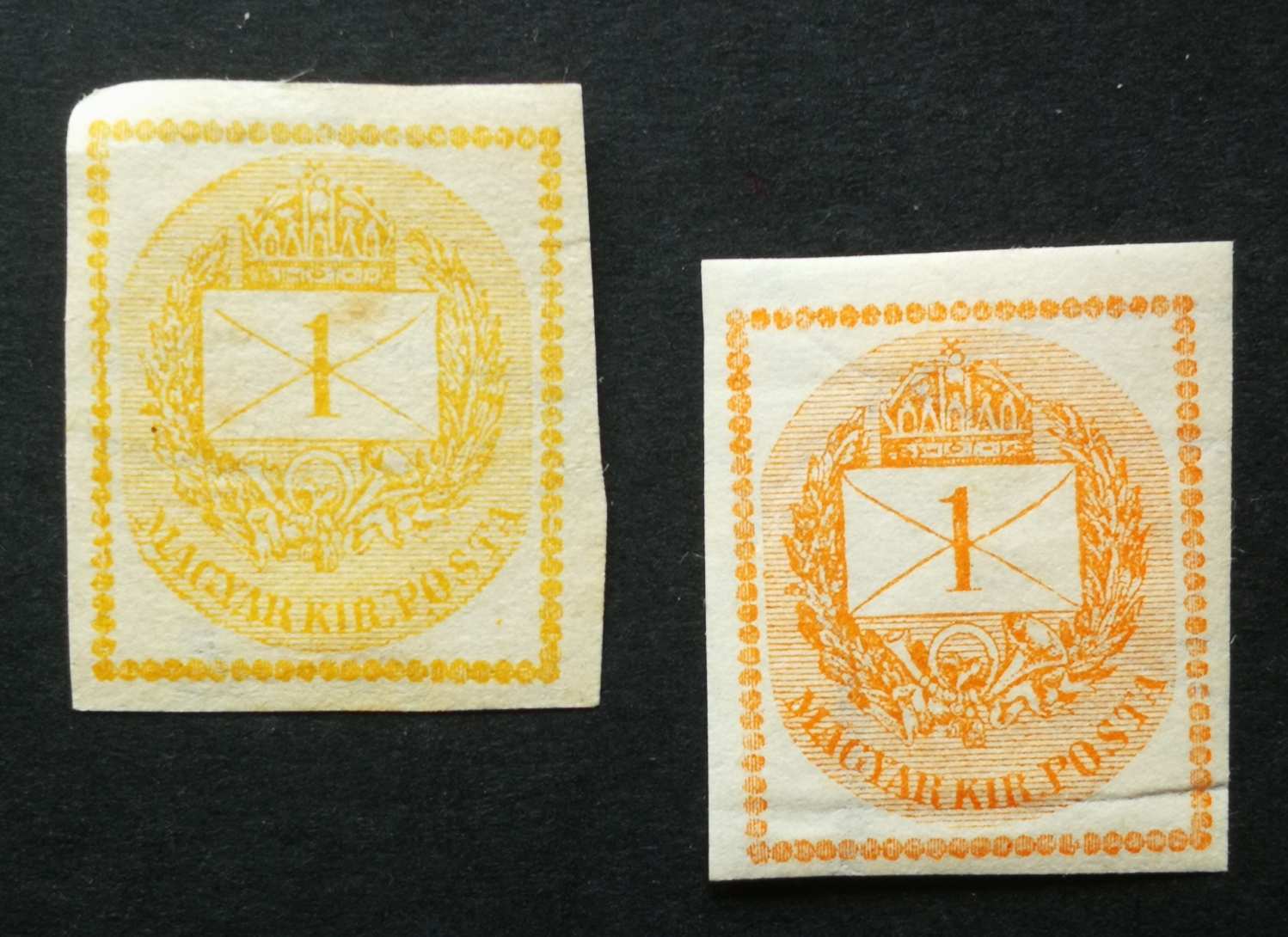 Magyarország 1881 Hírlapbélyeg 2 db, narancs * falcos, okker gumi nélkül H