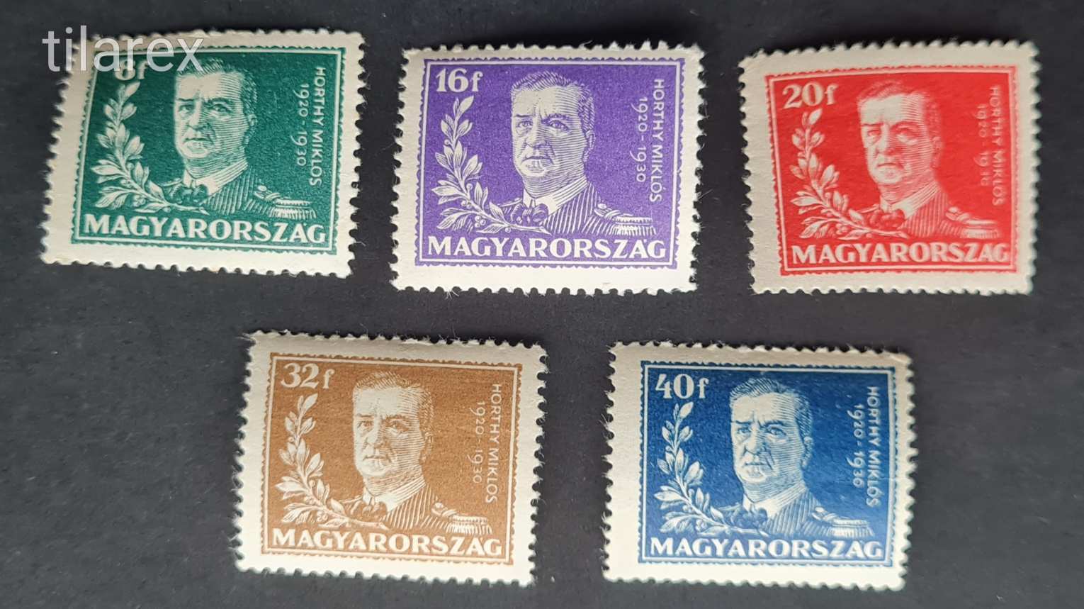 Magyar Bélyeg 1930 Kormányzói 10 Éves.. Horthy Miklós ( MPIK 492-96**  9.000 Ft )