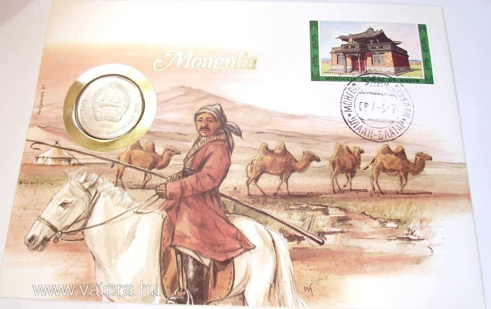 MONGÓLIA, ÉRMÉS BORÍTÉK BÉLYEGGEL!