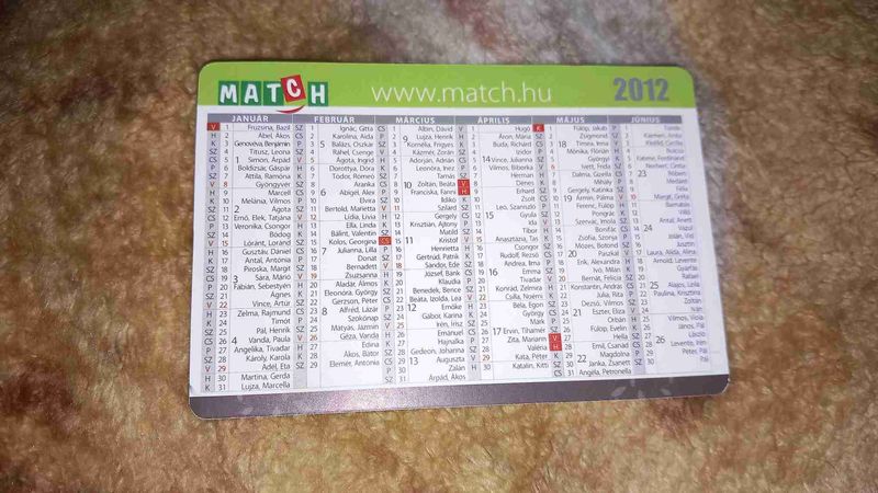 2012 - Match (v) kártyanaptár