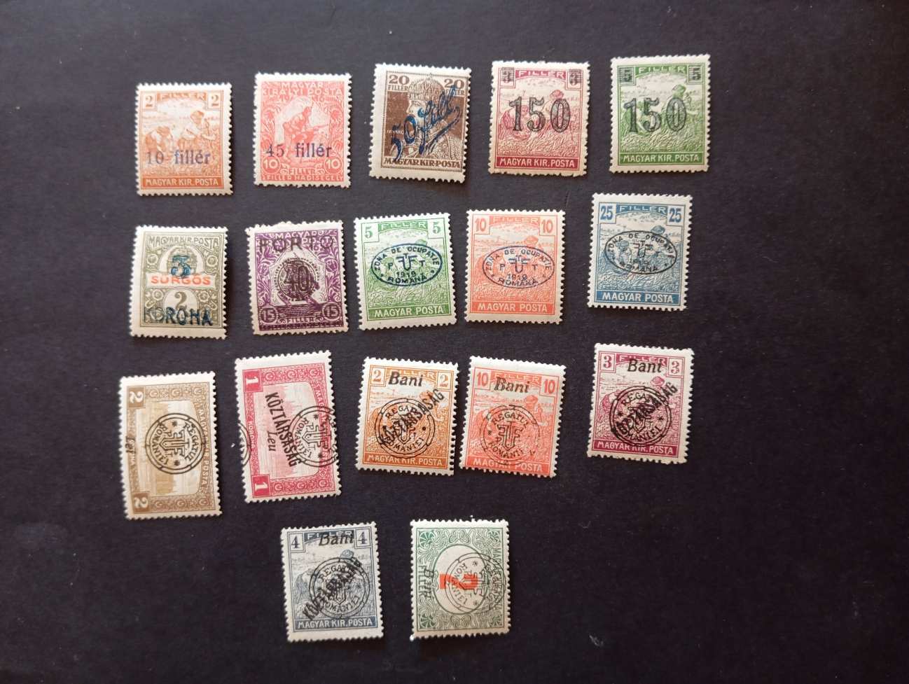 Magyarország 1919 Megszállás bélyegek, 17 db, zömében postatiszta H